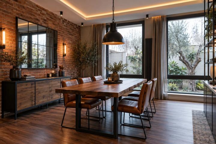 Loft üslubunda yemək zonası (köhnə planlı mənzil, qış gündüzü) — Standart təmir paketi, dizayn vizuallaşdırması