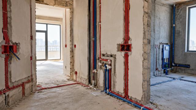 Suvaqdan əvvəl divardakı elektrik borucuqları və su xətləri