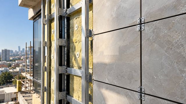 Quraşdırılan ventilyasiya olunan fasad: alüminium karkas, izolyasiya və plitələr