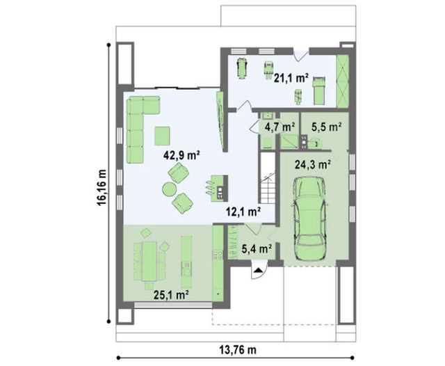EM01-265 layihəsinin birinci mərtəbə planı — 265,00 m²