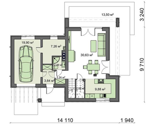 EM04 layihəsinin birinci mərtəbə planı — 156,71 m²