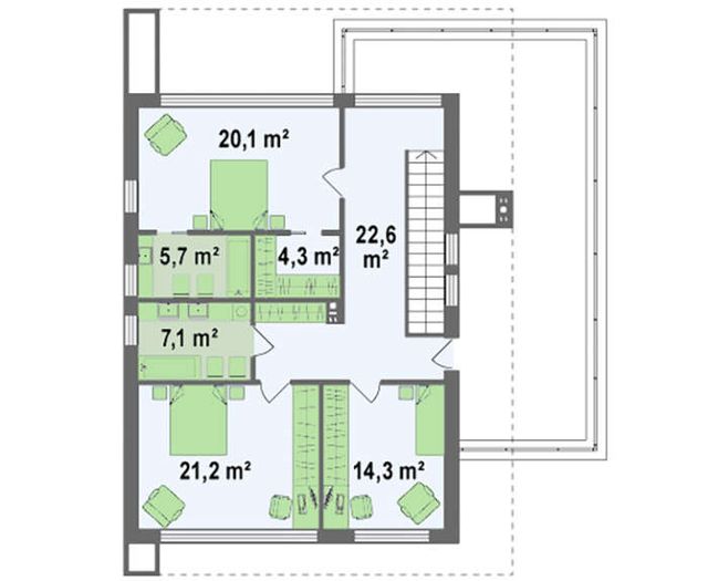 EM01-265 layihəsinin ikinci mərtəbə planı — 3 yataq otağı