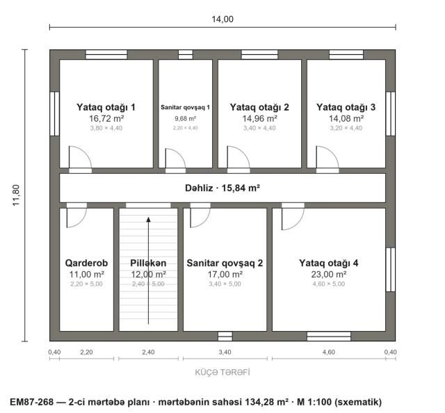 EM87-268 layihəsinin 2-ci mərtəbə planı — 4 yataq otağı