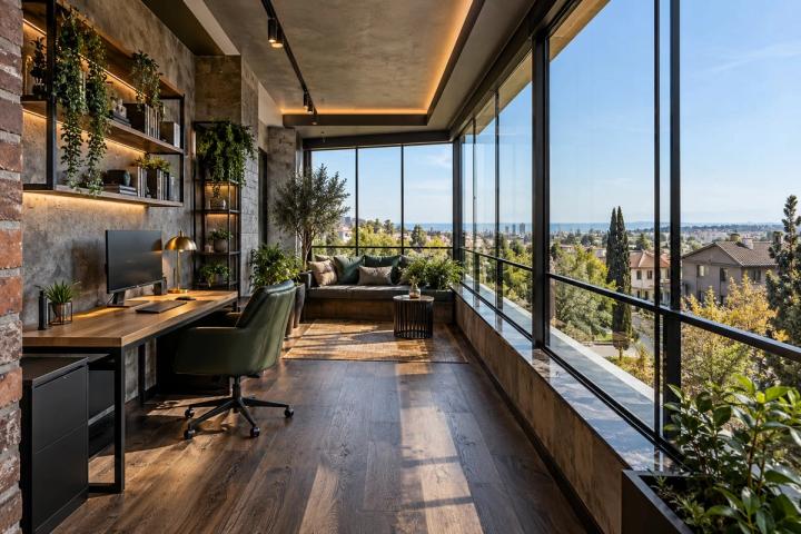 Loft üslubunda eyvan (villa, gündüz işığı) — Premium təmir paketi, dizayn vizuallaşdırması