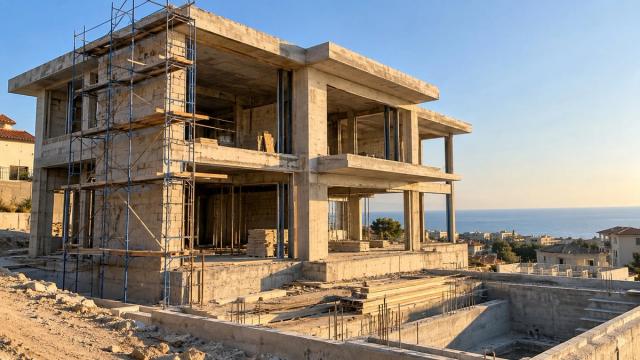Tikilməkdə olan ikimərtəbəli villa: monolit örtüklər və panoram pəncərə yerləri