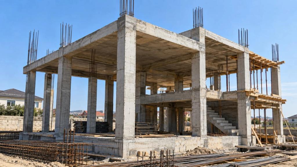 Tikilməkdə olan ikimərtəbəli evin dəmir-beton karkası