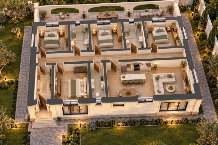 BK65-144 layihəsinin 3D kəsik planı — mebelli otaqlar, vizuallaşdırma