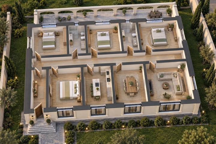 BK18-176 layihəsinin 3D kəsik planı — mebelli otaqlar, vizuallaşdırma