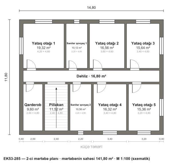EK53-285 layihəsinin 2-ci mərtəbə planı — 5 yataq otağı
