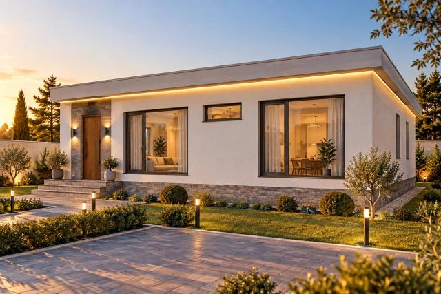 BM24-150 layihəsinin fasad vizuallaşdırması — düz dam