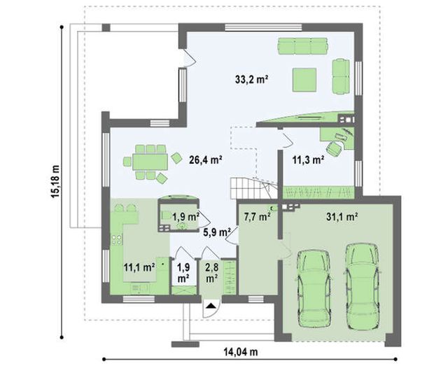 EK01-239 layihəsinin birinci mərtəbə planı — 239,10 m²