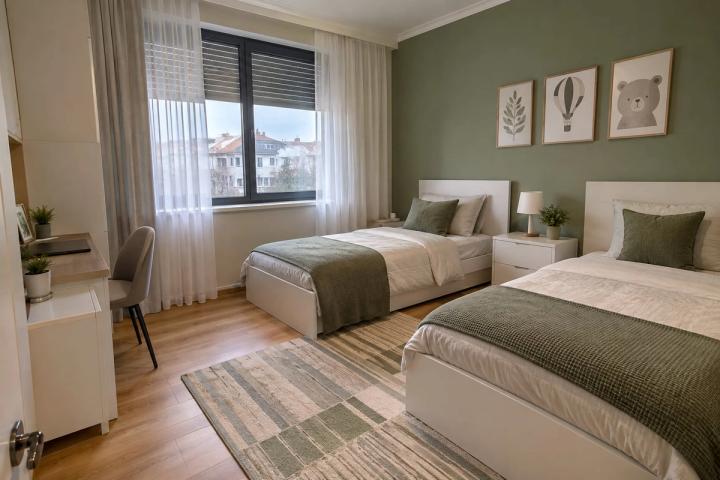 Modern üslubunda uşaq otağı (yaşayış kompleksində mənzil, qış gündüzü) — Ekonom təmir paketi, dizayn vizuallaşdırması
