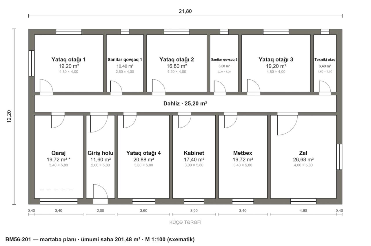 BM56-201 layihəsinin mərtəbə planı — 201 m², 4 yataq otağı