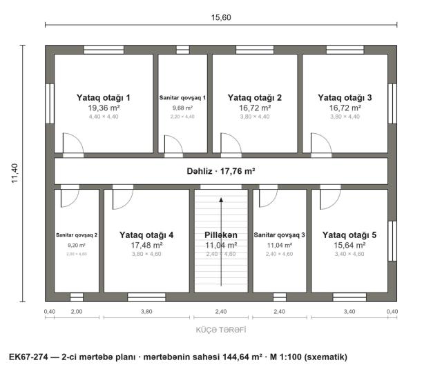 EK67-274 layihəsinin 2-ci mərtəbə planı — 5 yataq otağı