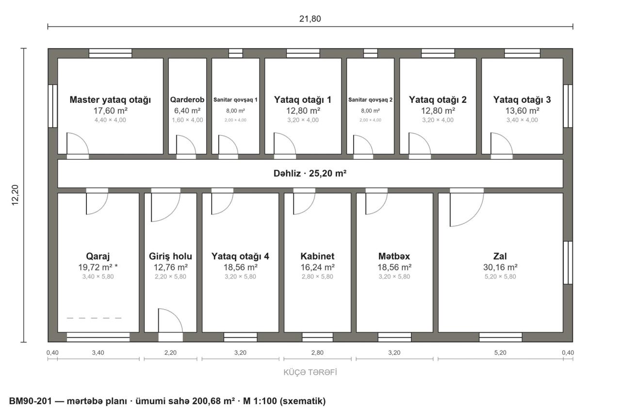 BM90-201 layihəsinin mərtəbə planı — 201 m², 5 yataq otağı