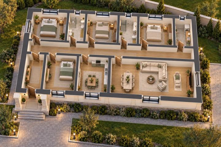 BK88-150 layihəsinin 3D kəsik planı — mebelli otaqlar, vizuallaşdırma