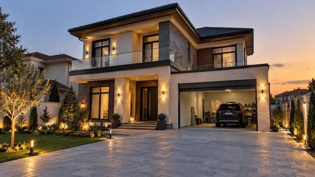 Qarajı evlə birləşən ikimərtəbəli müasir villa