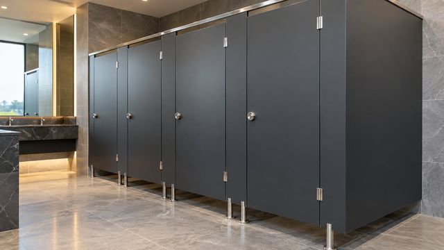 İctimai sanitar qovşaqda HPL WC kabinləri sırası