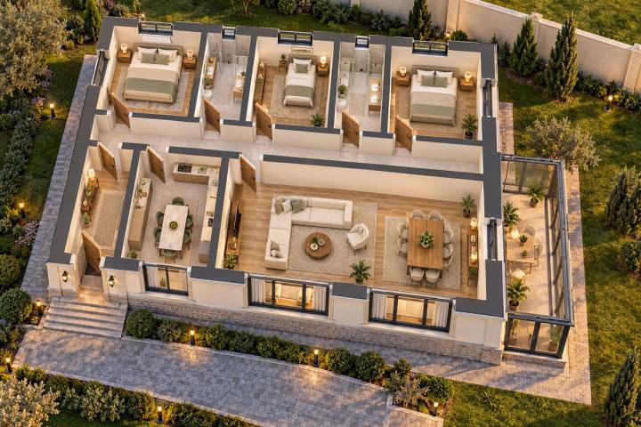 BK92-169 layihəsinin 3D kəsik planı — mebelli otaqlar, vizuallaşdırma