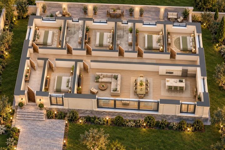BK22-194 layihəsinin 3D kəsik planı — mebelli otaqlar, vizuallaşdırma