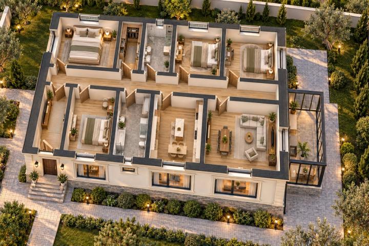 BK91-171 layihəsinin 3D kəsik planı — mebelli otaqlar, vizuallaşdırma