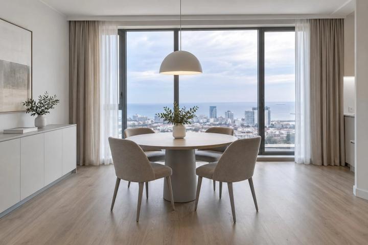 Minimalist üslubunda yemək zonası (yeni tikili mənzil, qış gündüzü) — Ekonom təmir paketi, dizayn vizuallaşdırması