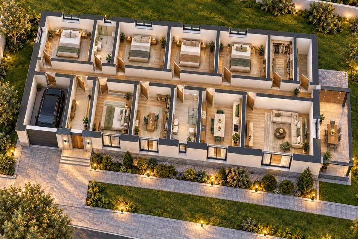 BM96-211 layihəsinin 3D kəsik planı — mebelli otaqlar, vizuallaşdırma