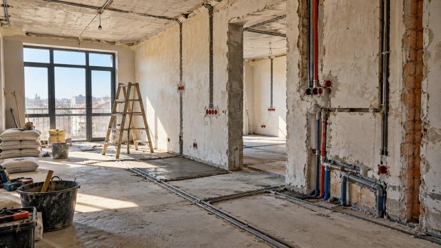 Əsaslı təmirdə olan mənzil: yeni elektrik və santexnika xətləri