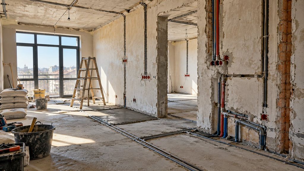 Əsaslı təmirdə olan mənzil: yeni elektrik və santexnika xətləri