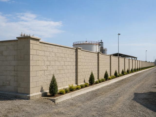 A stone fence built around an oil collection point, with an oil storage tank inside
