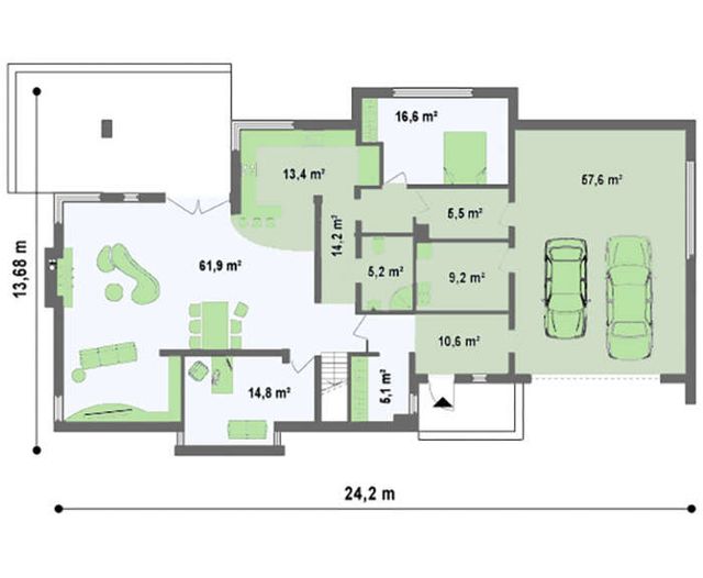 EM02-314 layihəsinin birinci mərtəbə planı — 314,00 m²