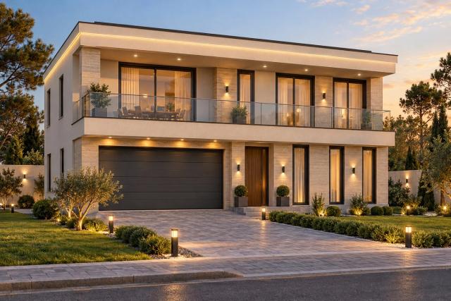 EM84-276 layihəsinin fasad vizuallaşdırması — ikimərtəbəli ev, düz dam