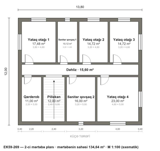 EK59-269 layihəsinin 2-ci mərtəbə planı — 5 yataq otağı