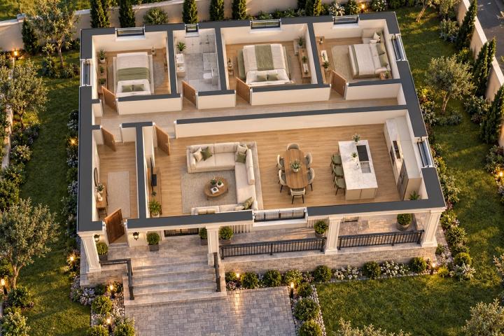 BK85-139 layihəsinin 3D kəsik planı — mebelli otaqlar, vizuallaşdırma