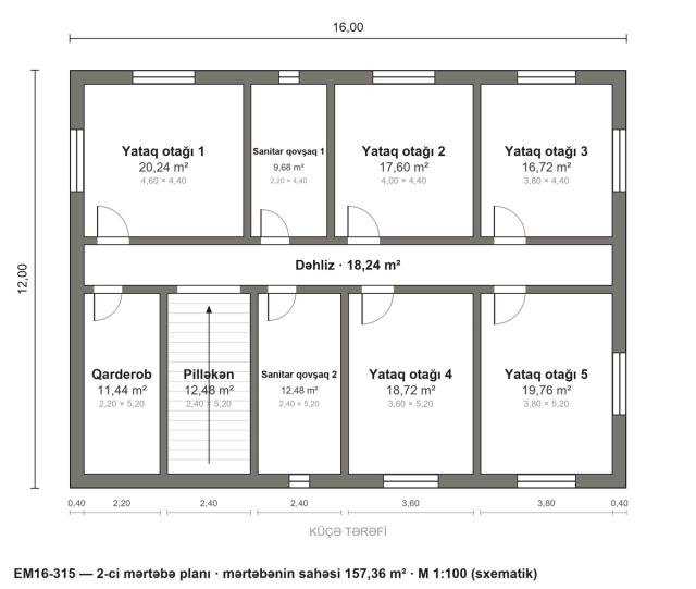 EM16-315 layihəsinin 2-ci mərtəbə planı — 5 yataq otağı