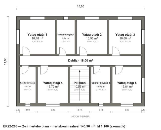 EK22-266 layihəsinin 2-ci mərtəbə planı — 5 yataq otağı