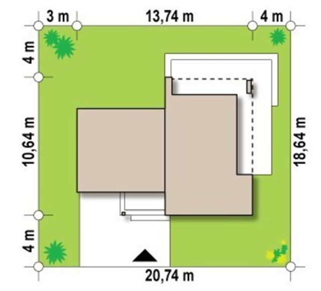 EM04 evinin sahədə yerləşmə planı — 18,00 × 22,00 m