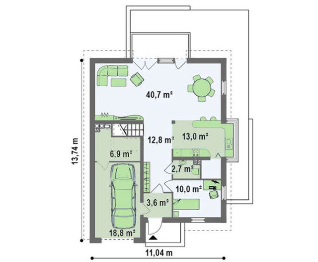 EK03-203 layihəsinin birinci mərtəbə planı — 203,80 m²