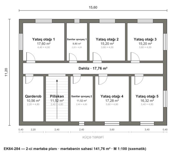 EK64-284 layihəsinin 2-ci mərtəbə planı — 6 yataq otağı