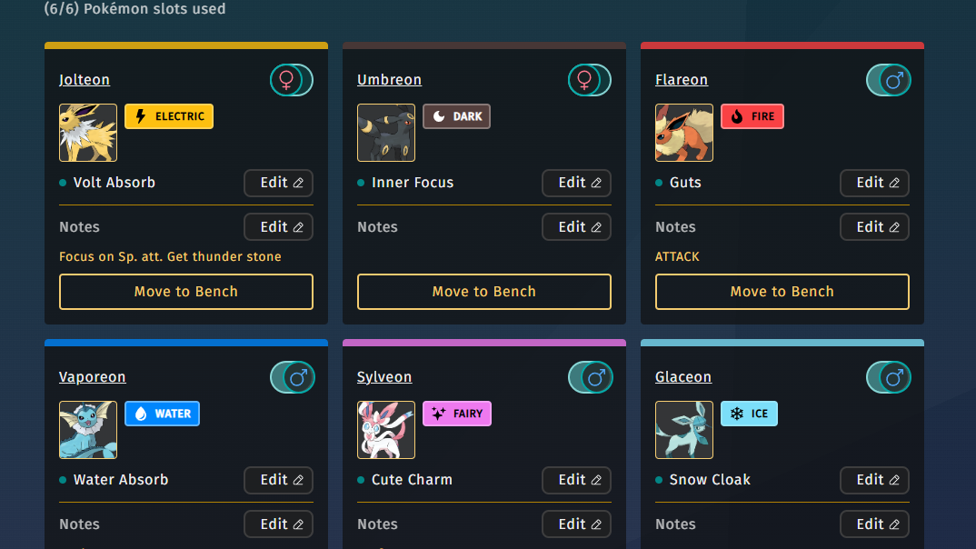 Team builder from the site