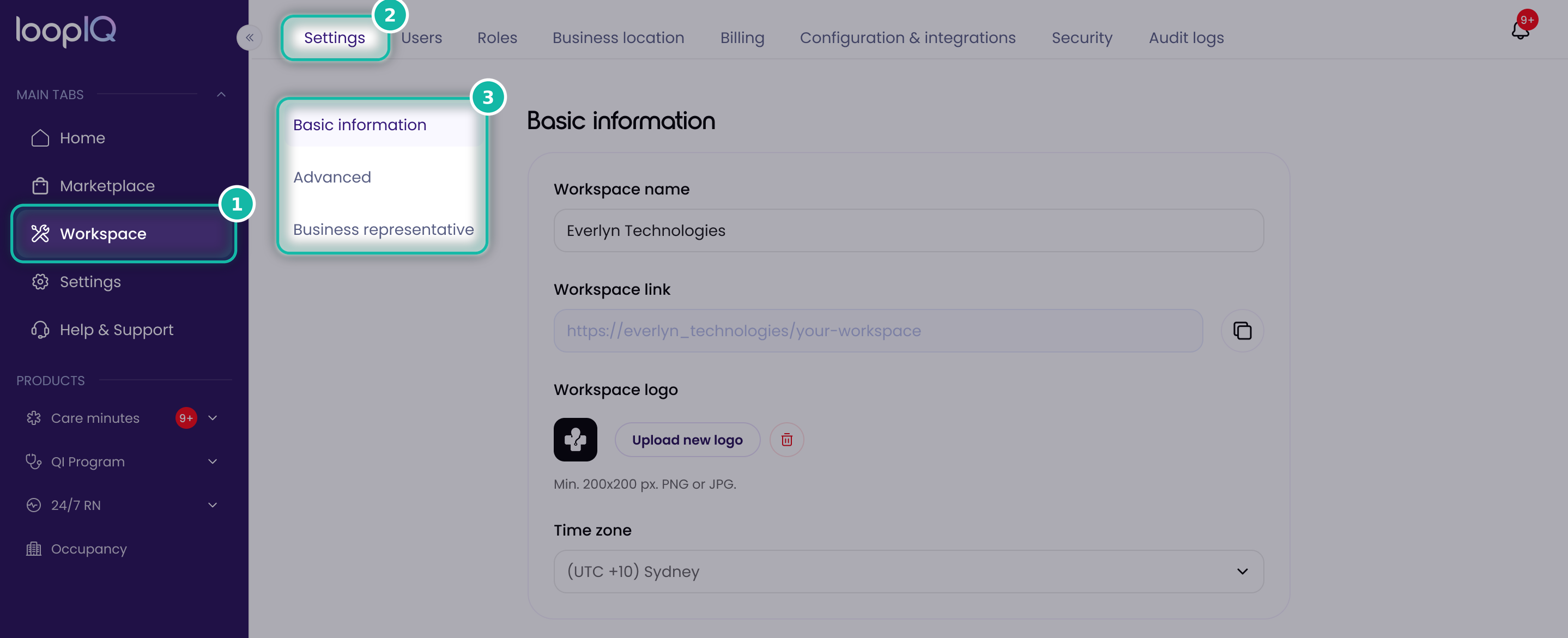 Workspace Settings navigation