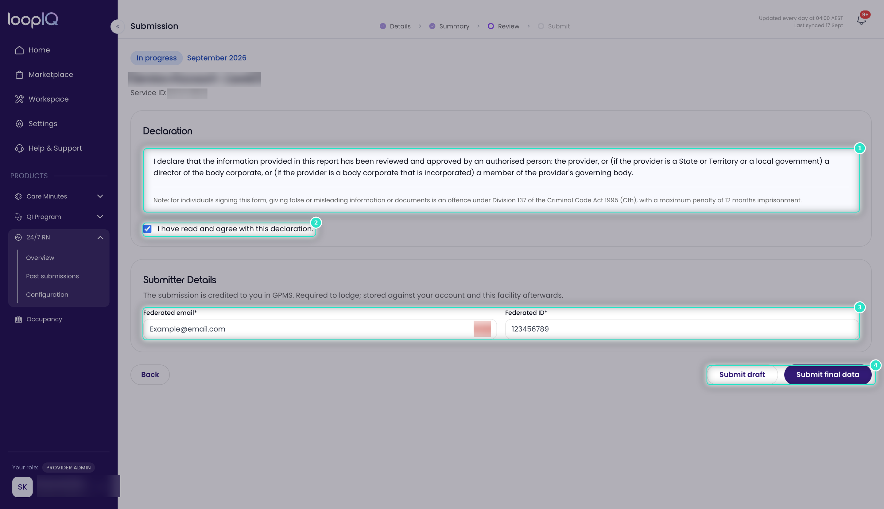 Submission declaration