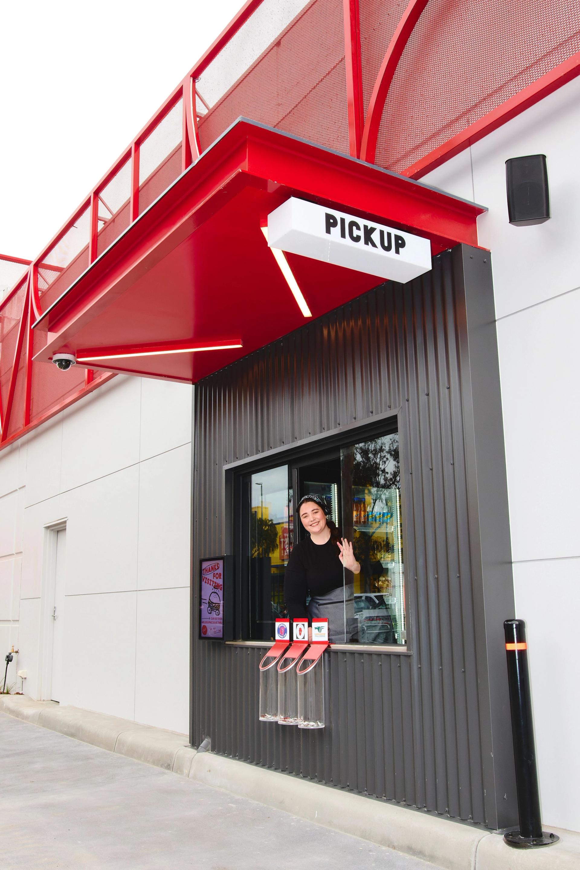 Grill'd working looking from inside the drive-thru window