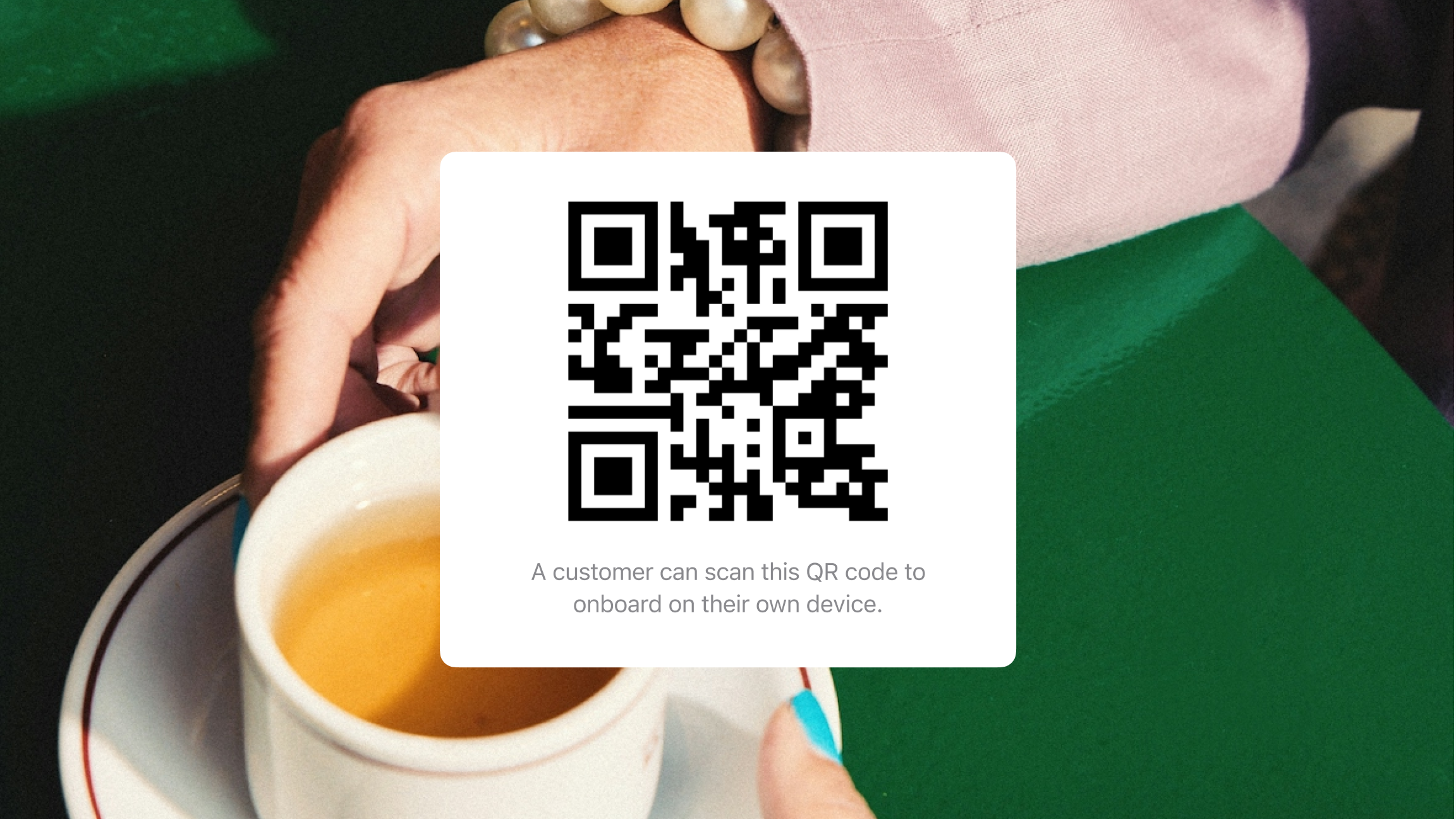 EVA Clienteling QR code customer onboarding screen allowing a new customer to self-register on their own device in-store, enabling instant loyalty enrollment and profile creation