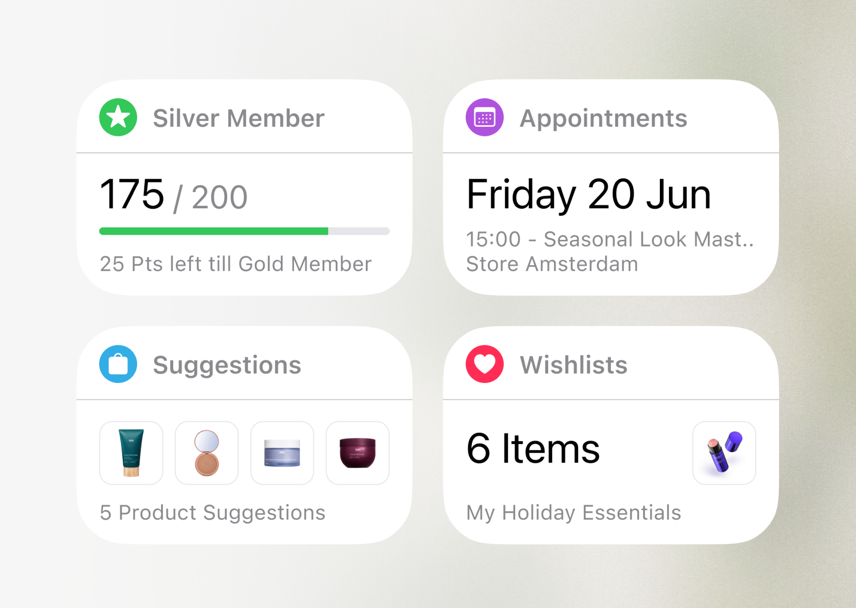 Customer profile interface showing order history and preferences