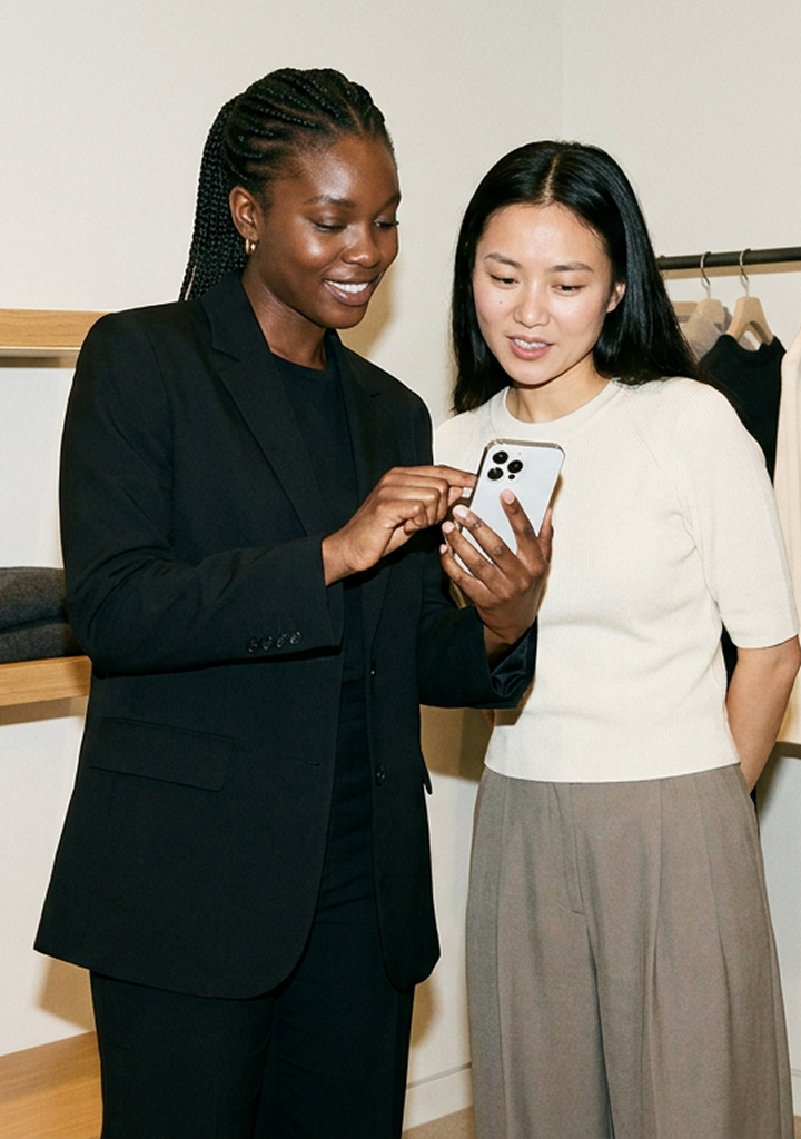 Two people looking at EVA Mobile POS