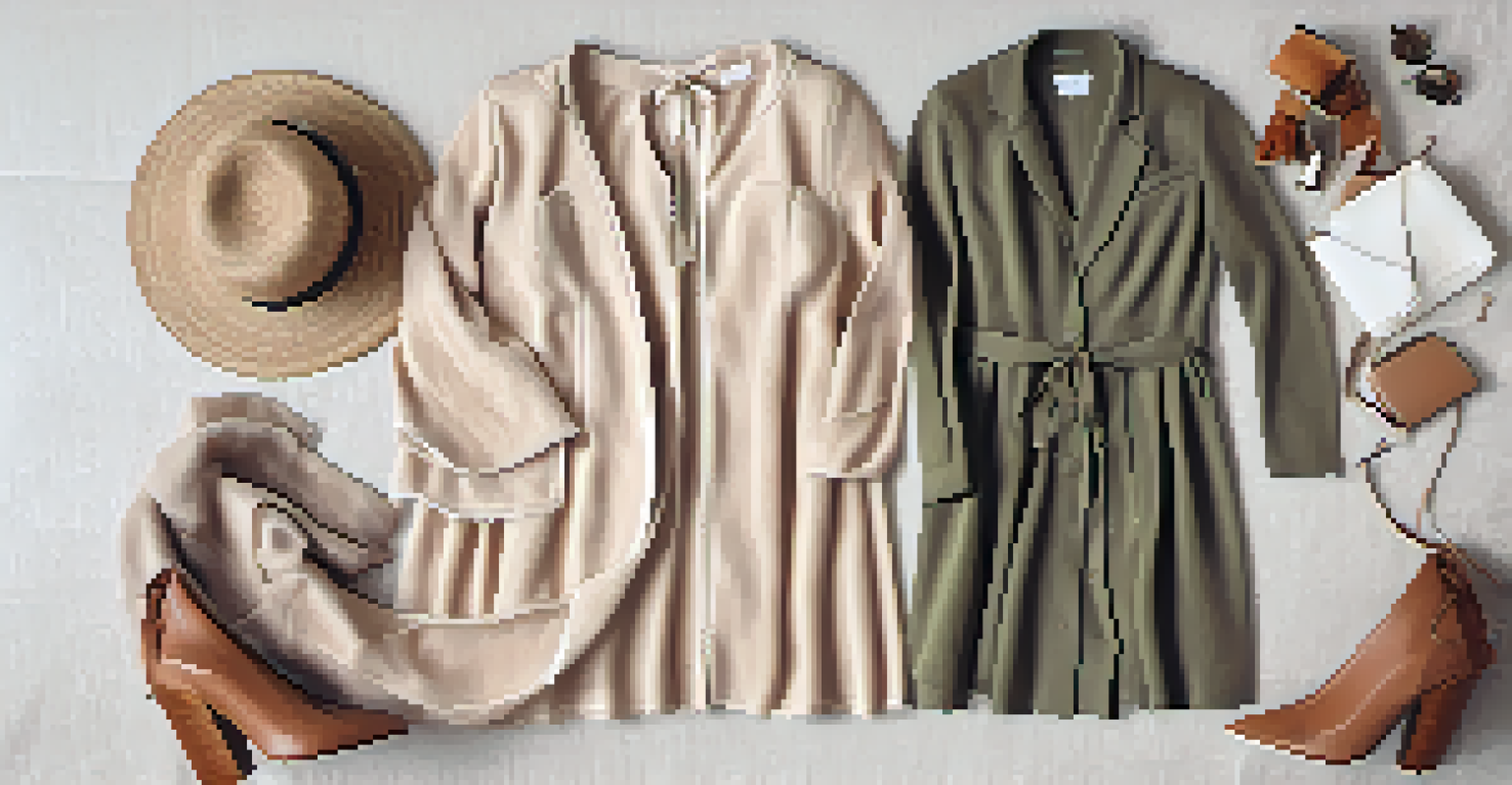 An organized capsule wardrobe displayed on a bed, featuring versatile clothing pieces in soft pastel and earthy tones.