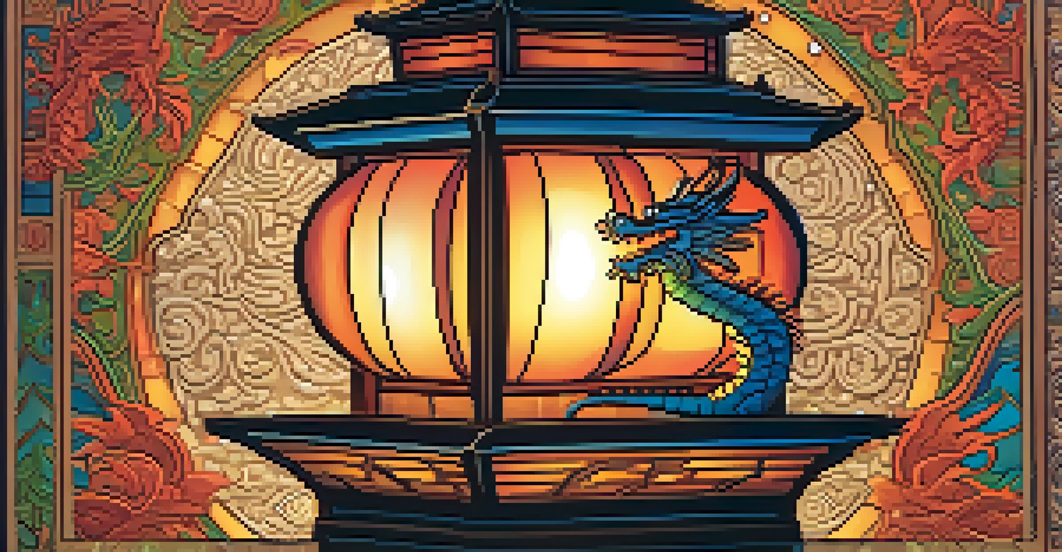 A detailed close-up of a handcrafted dragon lantern, showcasing vibrant colors and intricate patterns, glowing warmly.
