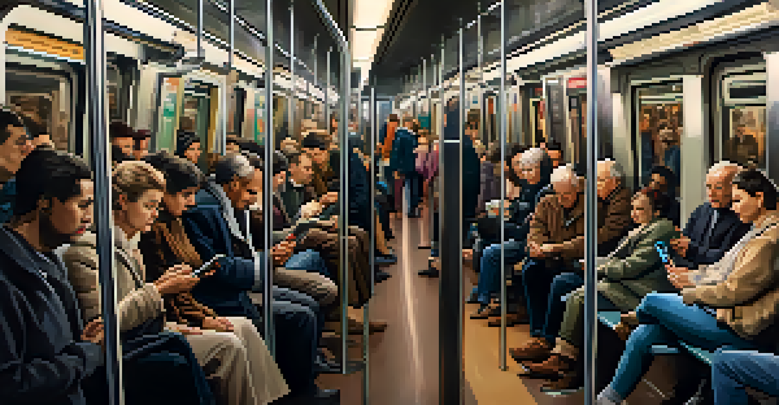 A busy Berlin subway with passengers respecting personal space and cleanliness, highlighting public transportation etiquette.