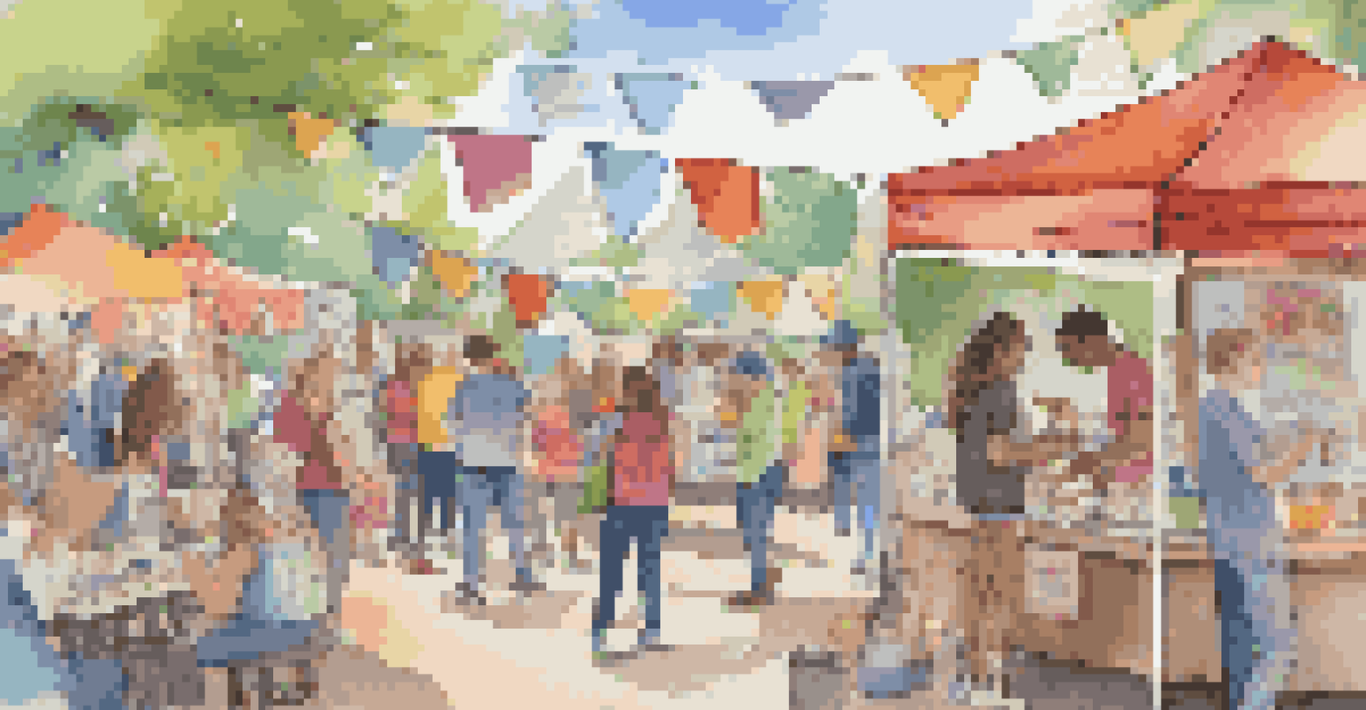 A vibrant arts and crafts festival with teens engaged in a workshop, surrounded by colorful art supplies and local artwork on display.